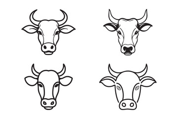 Cow Head Line Art Vector Set – Farm Animal Outline Icons