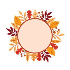 Round frame with autumn leaves and berries