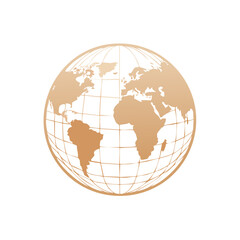 Fototapeta premium World Globe with continents, illustration, gridlines, golden vector
