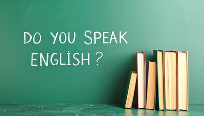 Do You Speak English with Books and Green Chalkboard