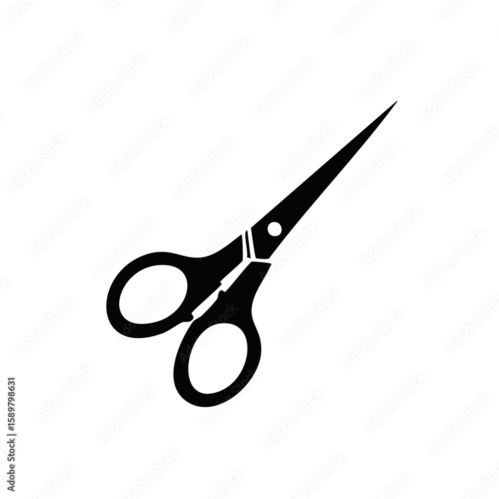 Poster black silhouette of scissors with open blades and round handles in minimalist vector style