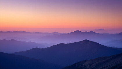 Obraz premium serene purple and pink mountain range at sunrise a soft gradient landscape