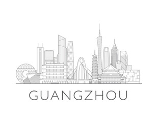 Obraz premium Guangzhou, China, cityscape illustration skyline drawing