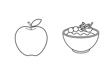 Apple and bowl of fruit with mint berries