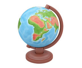 Colorful globe featuring continents and oceans on a wooden base