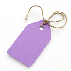 Purple paper tag with twine on white background lavender lilac