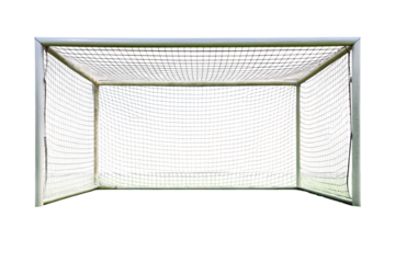 A soccer goal with a net stands ready for a game, isolated on transparent background