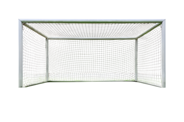 A soccer goal with a net stands ready for a game, isolated on transparent background