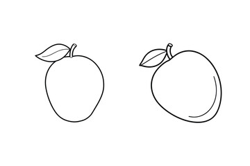 Two simple line art fruits with leaves apple peach