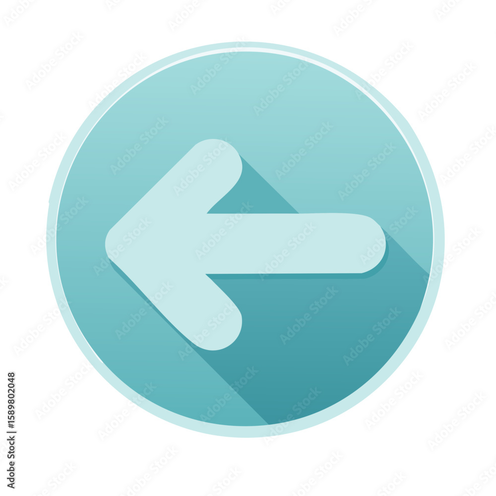 Poster teal circle arrow back with a modern 3d look and shadows guiding navigation