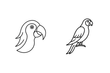 Parrot head and perched parrot outline bird illustration