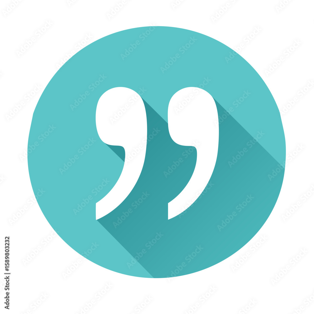 Poster quotation marks on turquoise circle with shadow communication concept