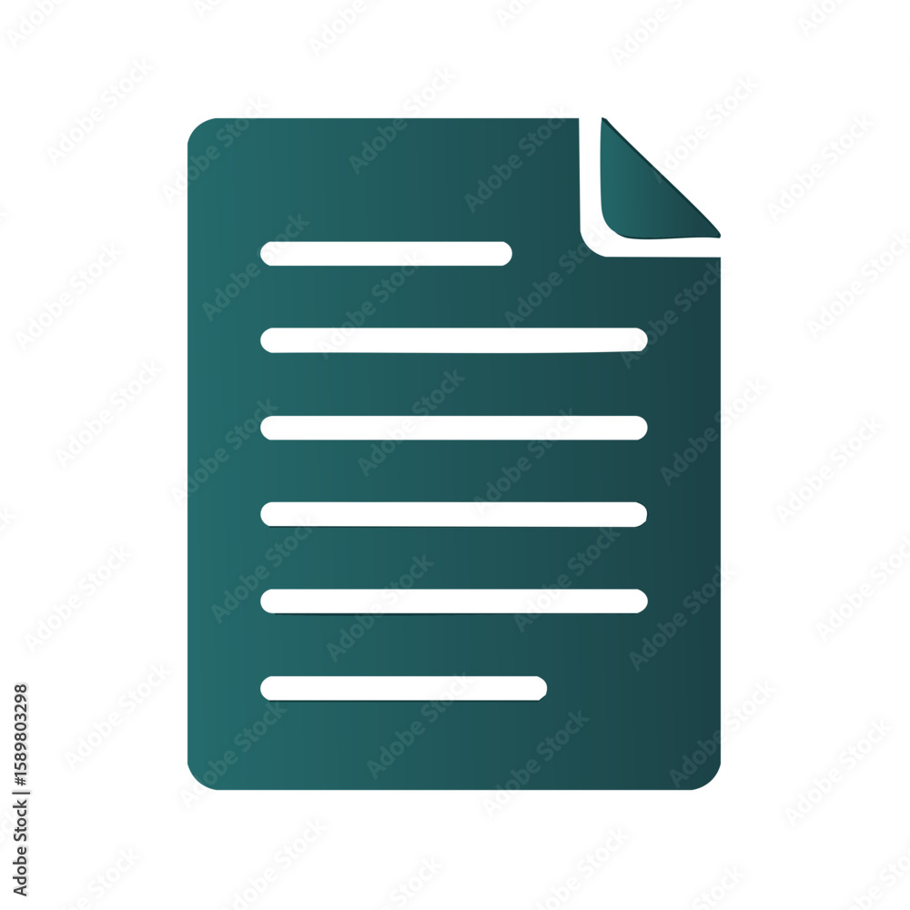 Poster document icon with folded corner and text lines in dark blue-green gradient style