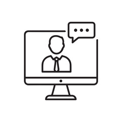 Virtual Meeting Illustration of Professional Communication Depicting Online Collaboration via Computer Screen with Speech Bubble for Remote Work and Teamwork