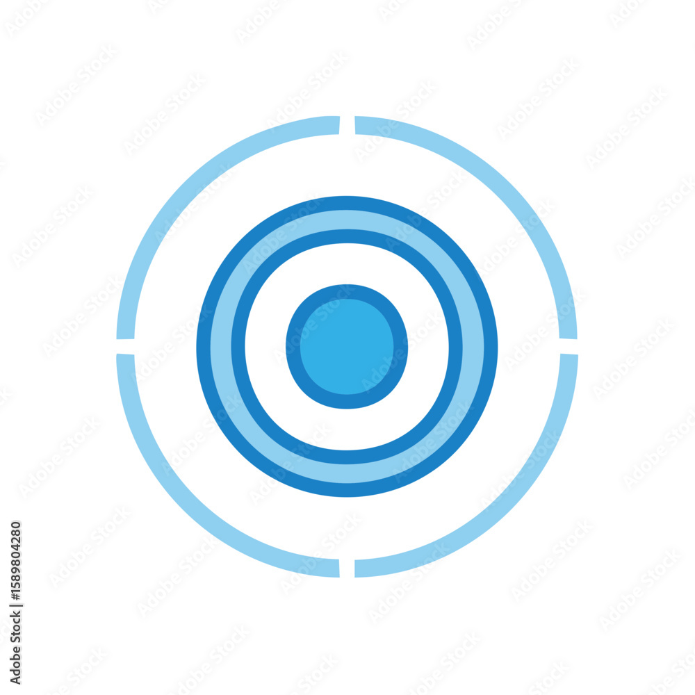 Poster abstract target focus symbol in blue round concentric design for targeting and precision