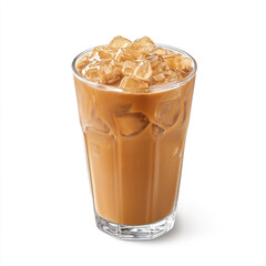 Tall glass of iced coffee with milk and ice cubes coffee drink beverage