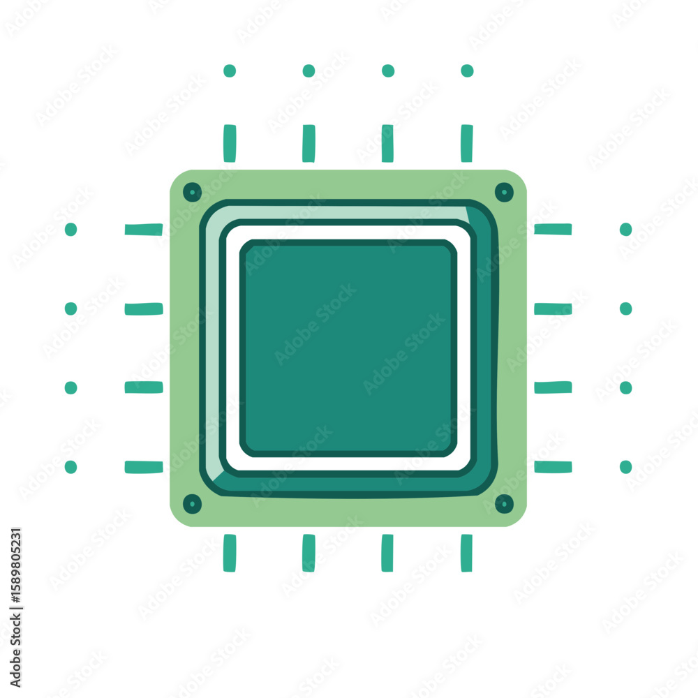 Poster green cpu microchip design element illustration for computer technology