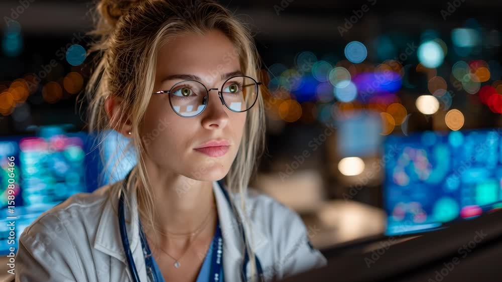 Poster healthcare manager showcasing expertise in real time ai technology and data analysis within modern m