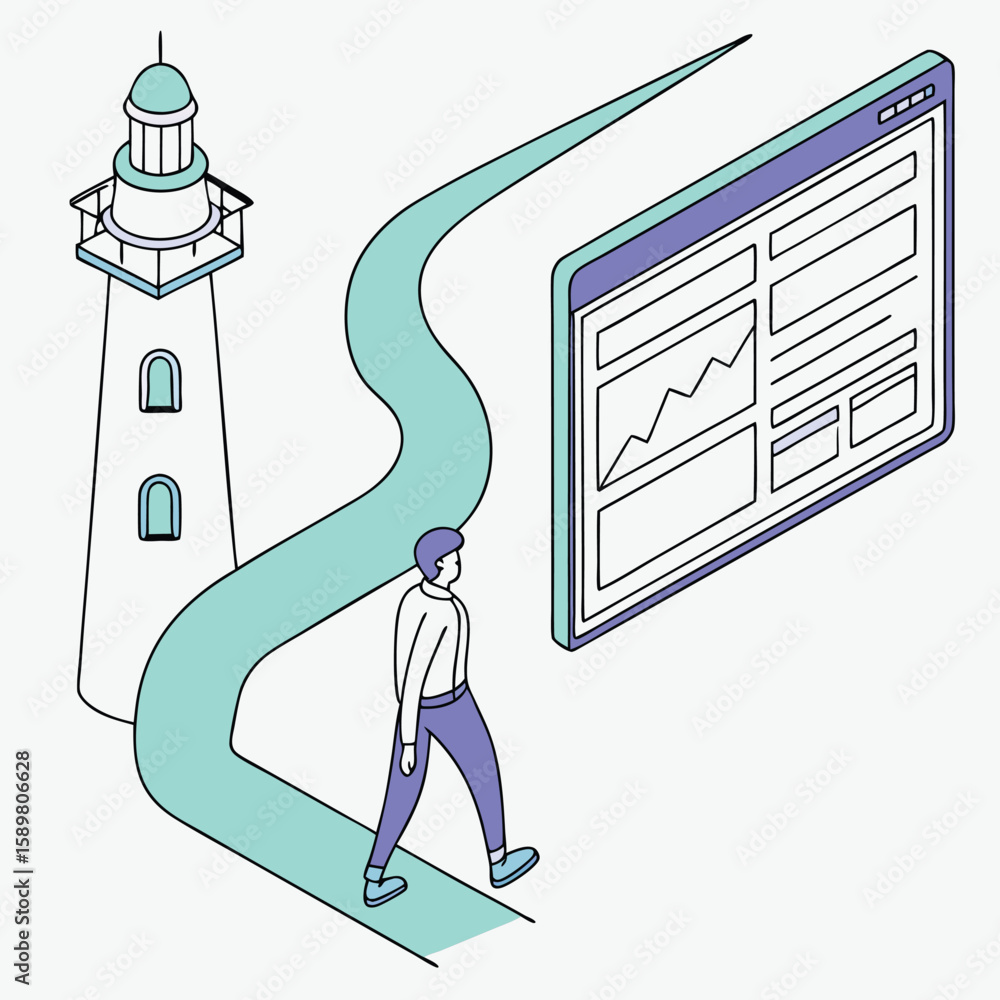 Aufkleber a journey of data and information a man navigating a path toward business analytics and digital inte