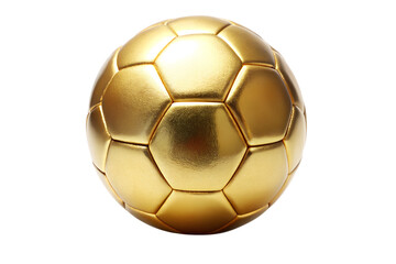 A gleaming golden soccer ball isolated on transparent background represents the pinnacle of athletic achievement and sporting excellence
