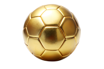 A gleaming golden soccer ball isolated on transparent background represents the pinnacle of athletic achievement and sporting excellence