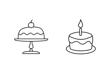 Cake with cherry and birthday cake with candle dessert