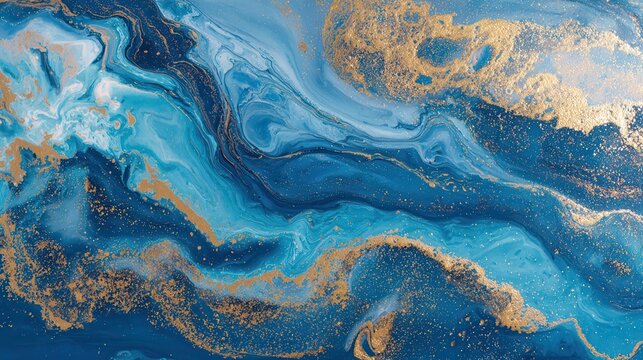 Blue marble and gold abstract background texture. Indigo ocean blue marbling. with natural luxury style swirls of marble and gold powder., no logos, no brands