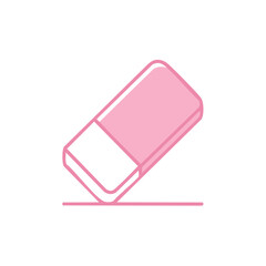 Pink eraser drawing erases line, flat vector icon for graphic design