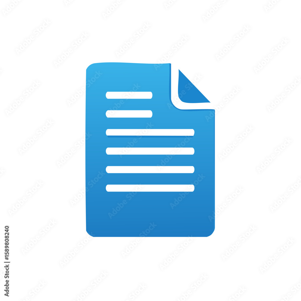 Poster blue document icon with folded corner and lines for text representation of documents