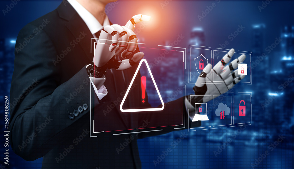 Poster ai identifies cybersecurity threat and breach by protecting data, detecting threat, and preventing s