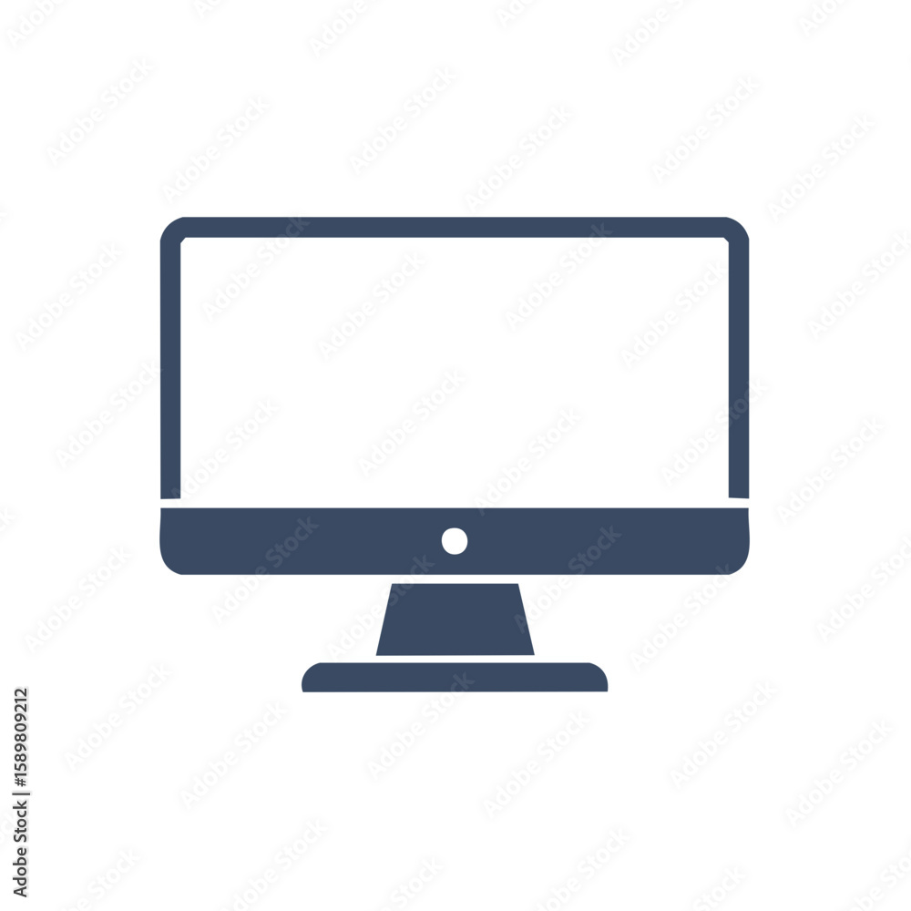 Poster desktop computer screen display shows a simple monitor and stand with minimal design