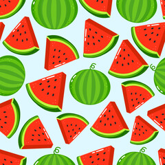 Colorful cartoon watermelon slices create a vibrant, seamless summer pattern.