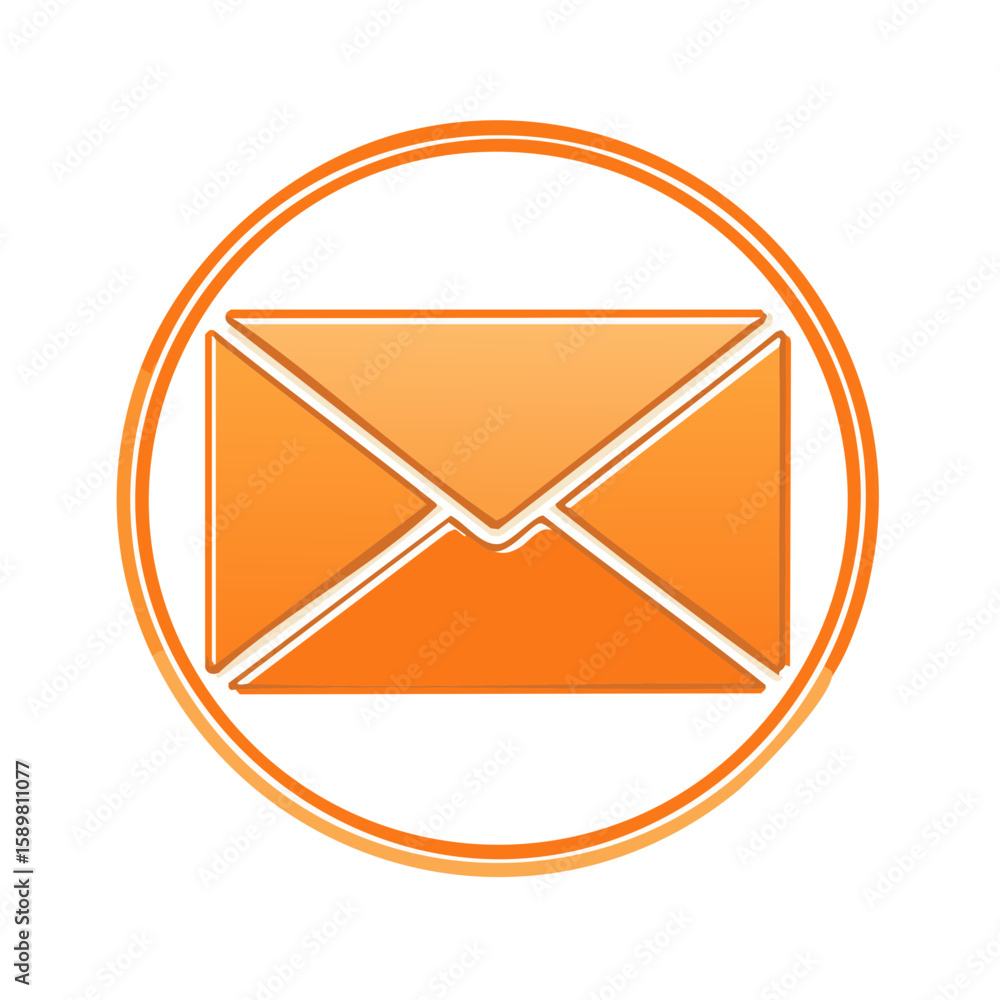 Poster orange mail envelope icon inside double circle for messaging app design