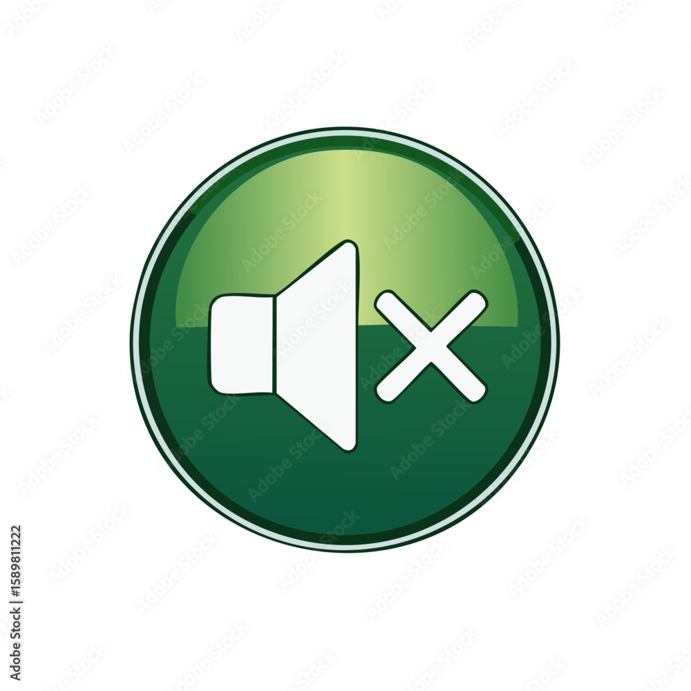 Poster mute button icon green circle graphical element speaker with cross symbol for web design