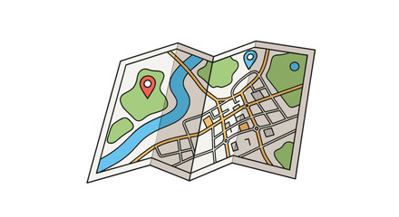 Exploring a detailed city map with road networks rivers and green spaces featuring location markers