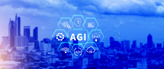 AGI concept, Artificial general intelligence, AI knowledge learning technology, AGI is the future...