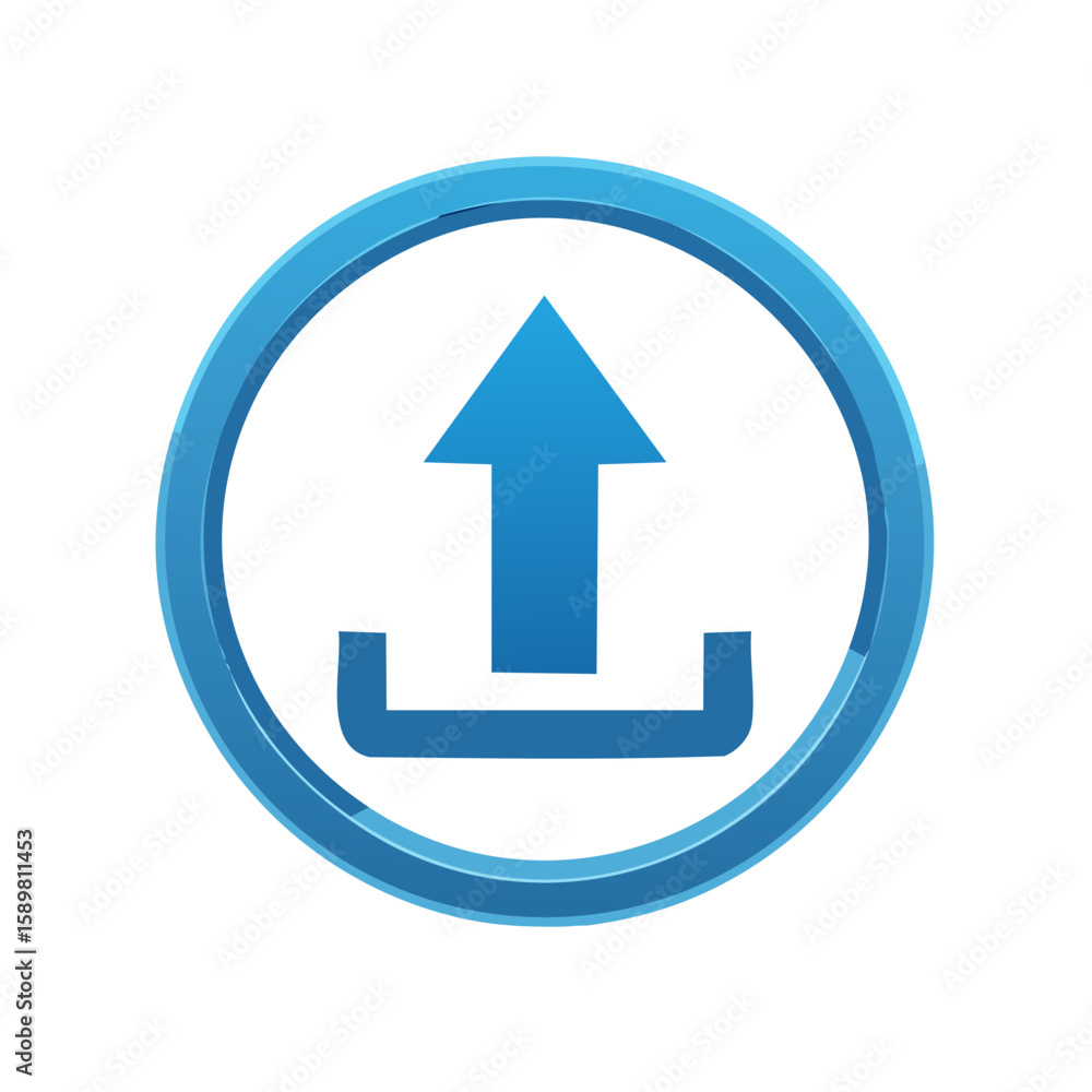 Poster modern blue upload icon circle button graphic symbol for website or application interface
