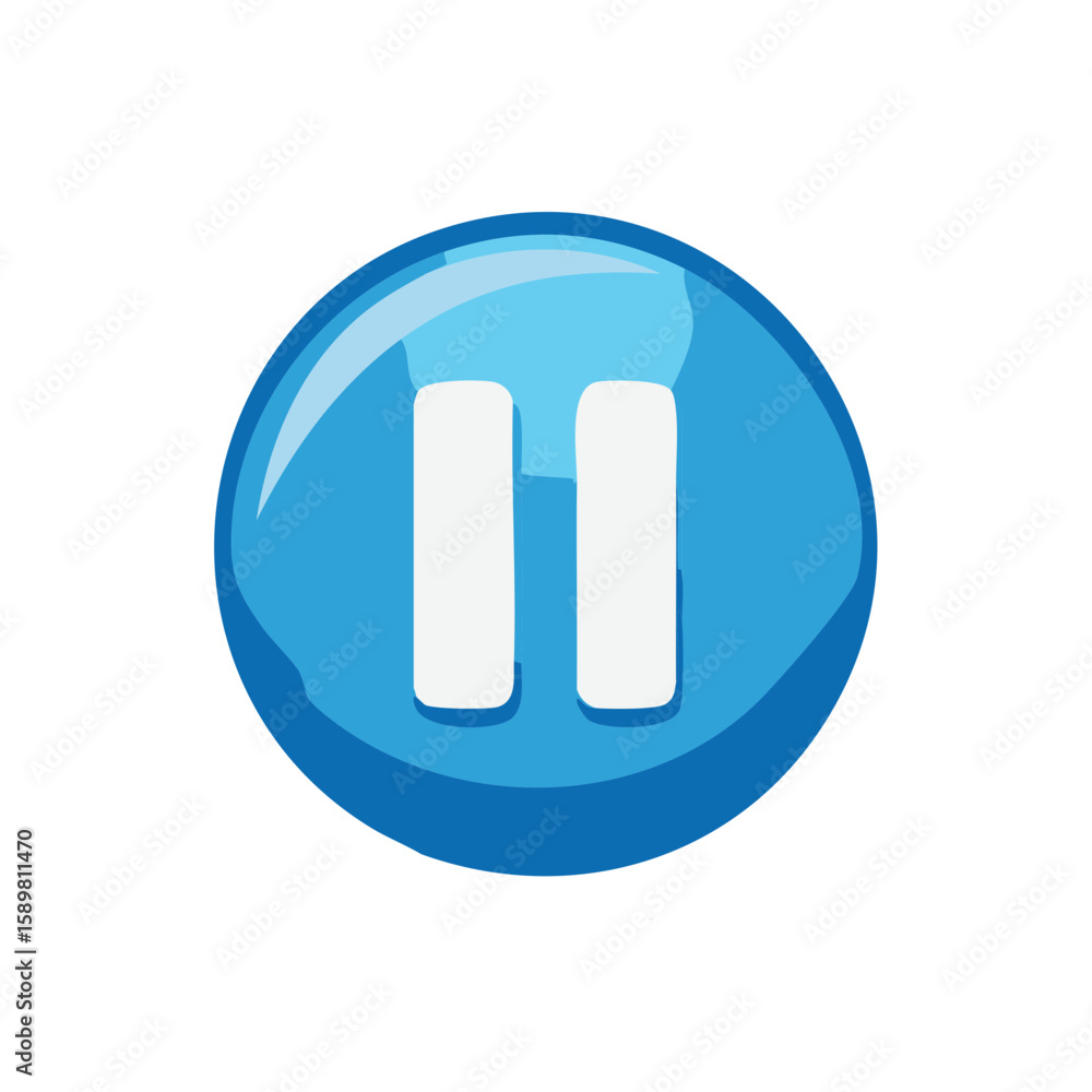 Poster blue pause button icon illustration glossy media playback control functionality stop