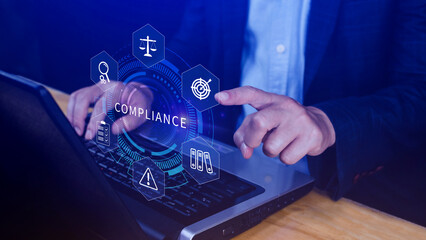 Compliance. Compliance concept with icons and text. Regulations, law, standards, requirements,...