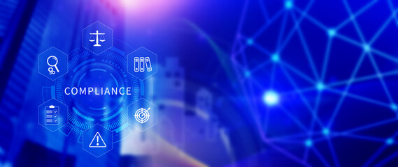 Compliance. Compliance concept with icons and text. Regulations, law, standards, requirements,...
