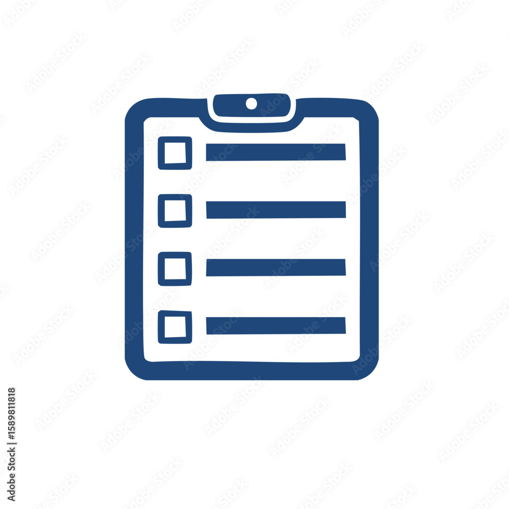 Poster blue clipboard with four lines and checkboxes for task list or survey form
