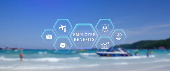 Employee Benefits Career Concept. Business Bonus Work Perks, Fringe benefits for employee...