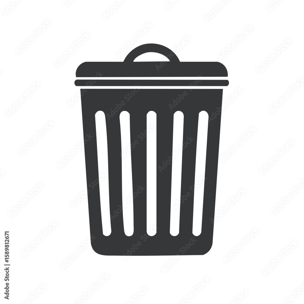 Poster dark gray trash bin icon with lid for deleting files and cleaning concepts