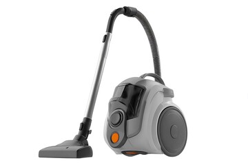 Isolated canister vacuum cleaner with a hose and cleaning head on white