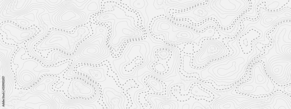 Poster white and gray topographic map with dotted lines and contours in shades of white and light gray surf
