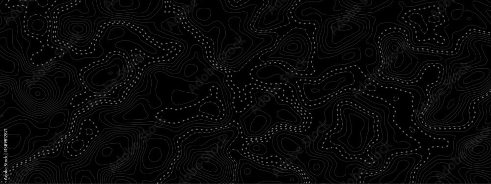 Aufkleber  topographic map with contour lines and dotted paths on a dark background creating an abstract pattern modern design element.