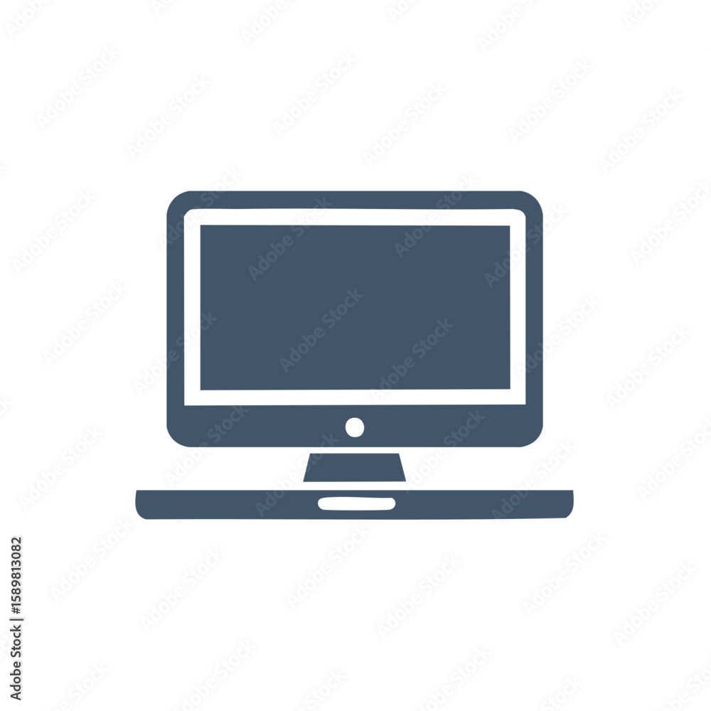Poster desktop computer icon vector graphic with dark screen, compact form, and simple design, a common sym