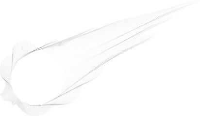 Central hollow circle with directional rays extending outward in a comet-like trajectory, forming an abstract pattern.