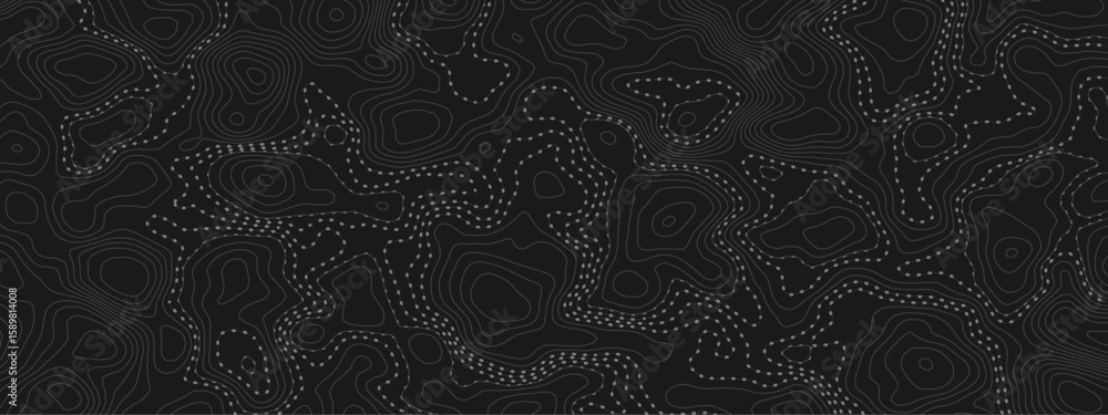 Aufkleber  topographic map with contour lines and dotted paths on a dark background creating an abstract pattern modern design element.