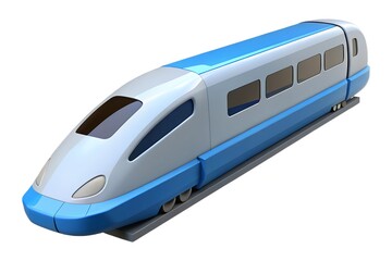 Modern high speed passenger train with blue and silver accents
